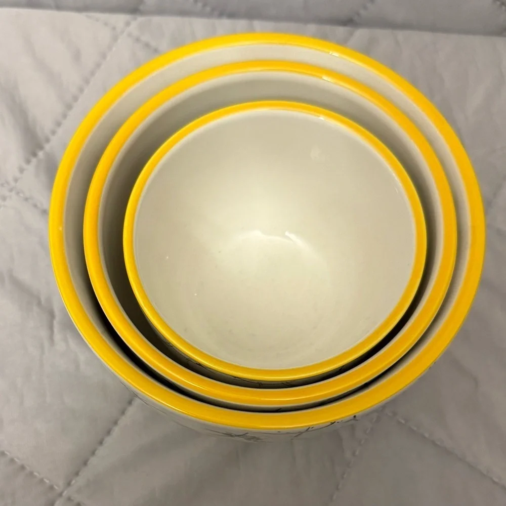 Set  of Three Boston International Bee Haven Ceramic Nesting Prep Bowls